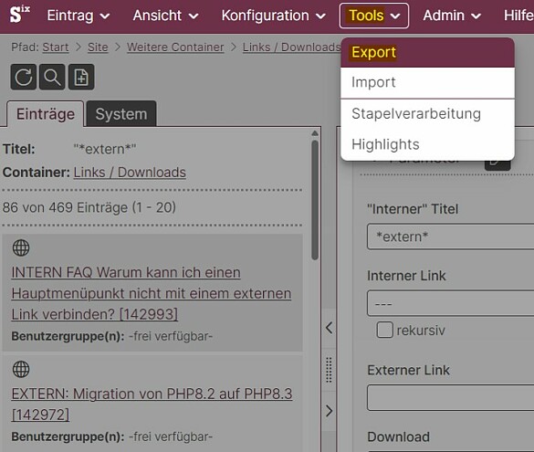 Schaltfläche zum Export aus KOGIS